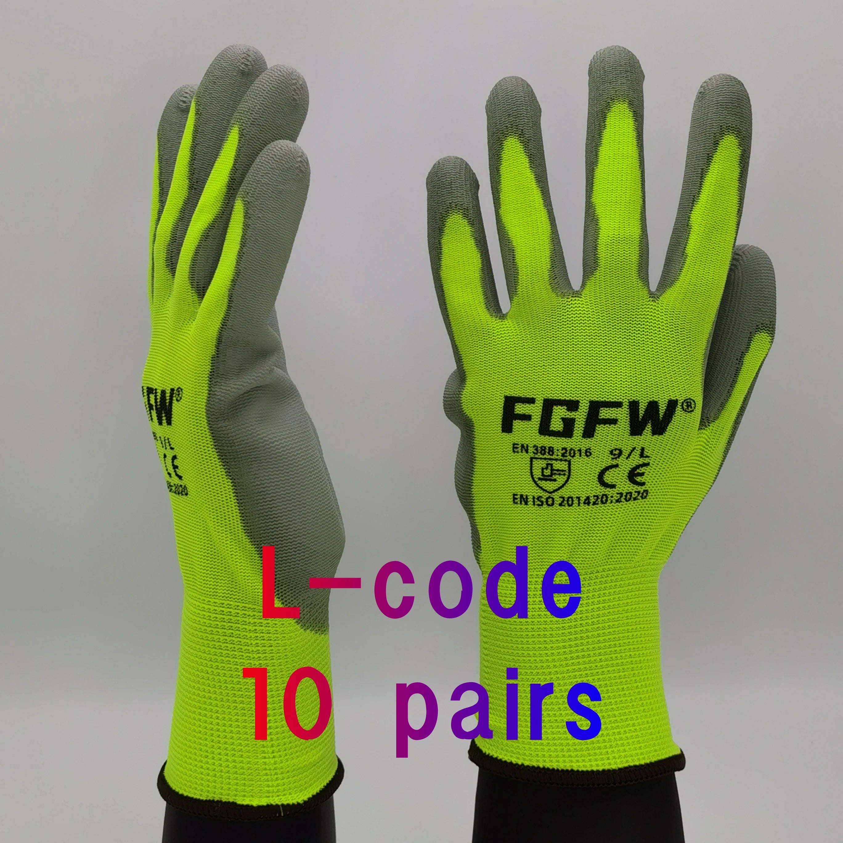 10 Pairs PU Coated Work Gloves - Lightweight