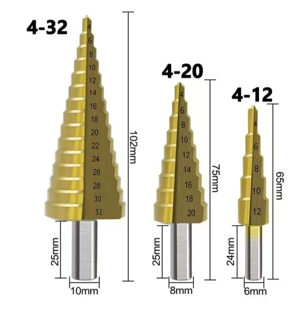 4-52mm 4-42mm 4-32mm Step Drill Bit Set Titanium Straight Flute