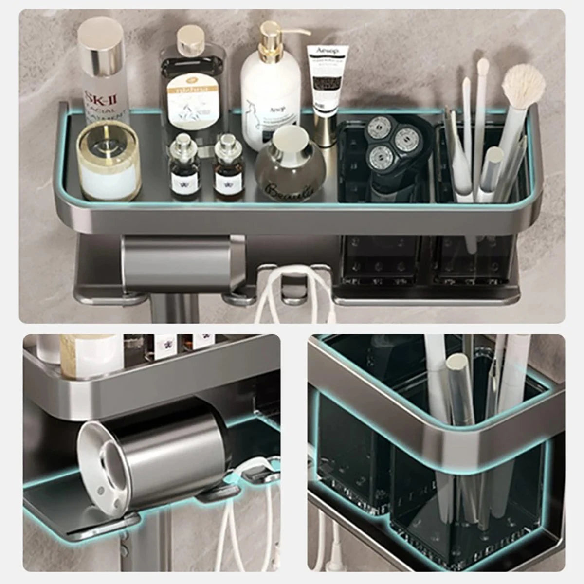 Bathroom Shelf Makeup Storage Organizer Aluminum Alloy Hair Dryer