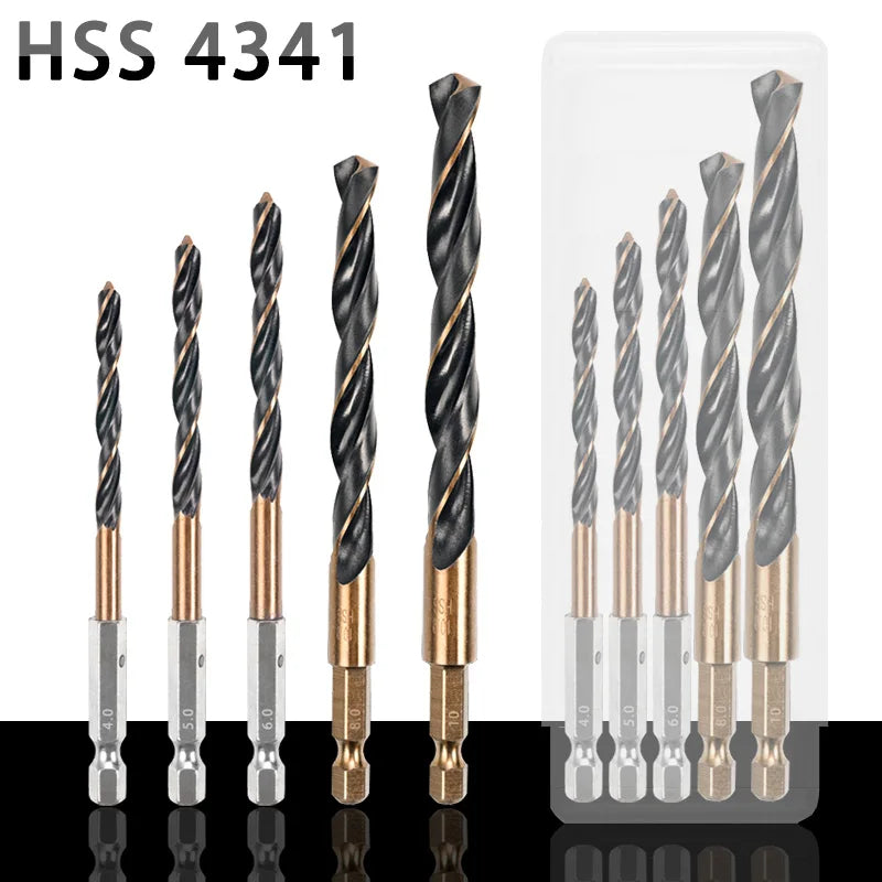 Hex Shank HSS Twist Drill Bit Set — 6-Piece 3mm to 10mm for Wood, M...