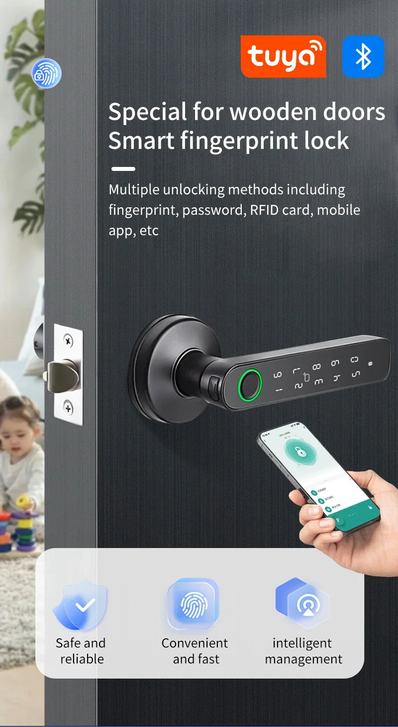 Tuya App Bluetooth Smart Fingerprint Door Lock Password Mechanical