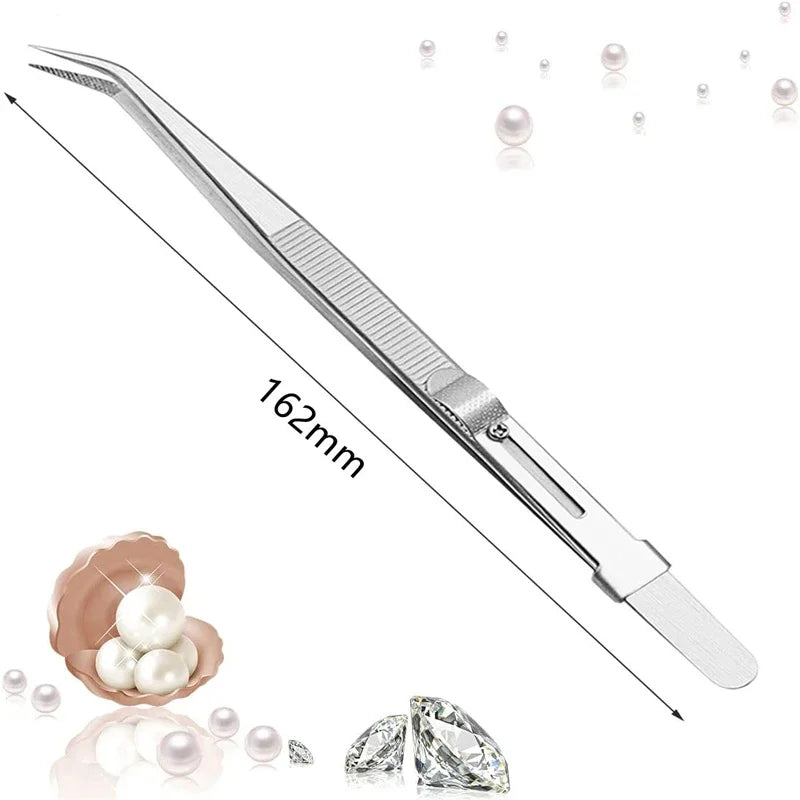 Professional Stainless Steel Tweezers Adjustable with Buckle Slide