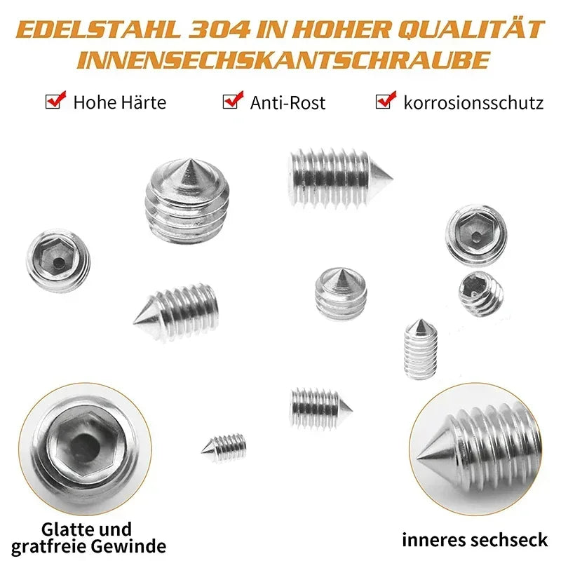 240pcs Stainless Steel Hex Socket Screw Set M3/M4/M5/M6/M8 Grub