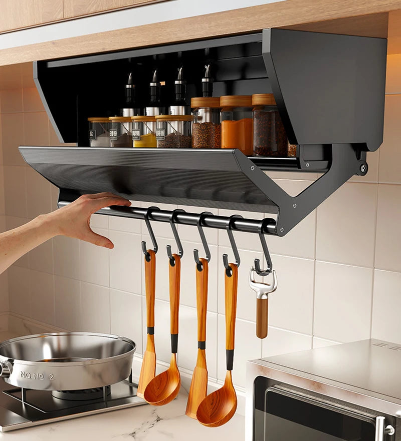Pull-Down Folding Cabinet Condiment Shelf – Aluminium Wall Hanging