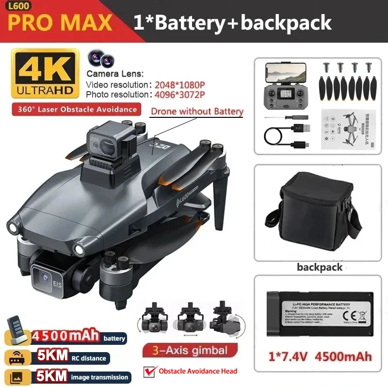 L600 PRO MAX/PRO GPS Drone 4K Professional HD Camera 3-Axis Gimbal 5G