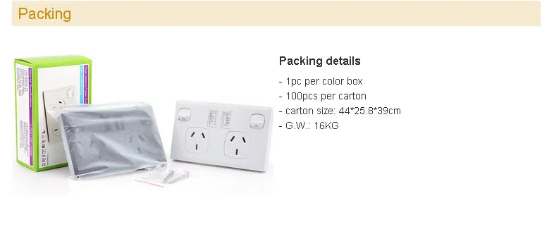 Australian Standard Usb Wall Dual Socket with 2gang Switch
