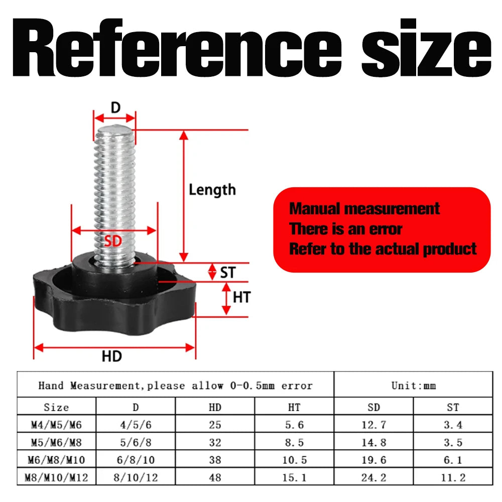 Carbon Steel Hand Knob Screws Bolt M4 M5 M6 M8 M10 M12 Plastic Star
