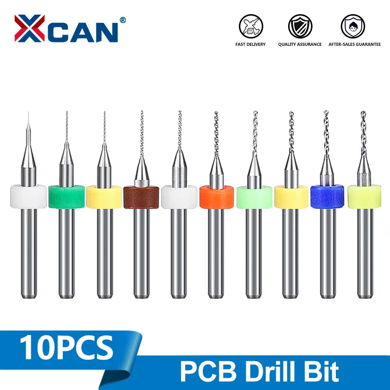 XCAN 10pcs 0.1-3.175mm PCB Drill Bit 3.175 Shank Micro Carbide Drill