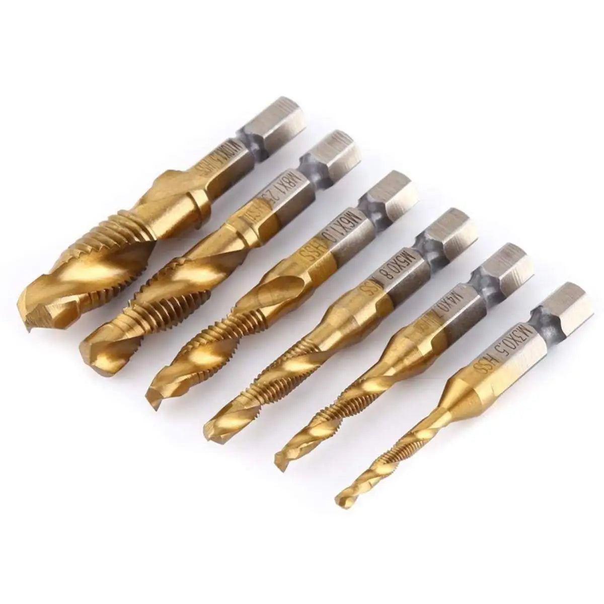 Hex Shank Titanium Plated HSS Screw Thread Metric Tap Drill Bits