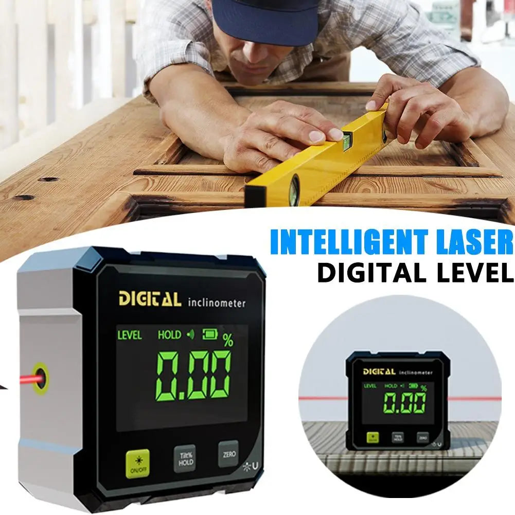 Smart Laser Digital Inclinometer Level Box 4-Side Magnetic 360° High