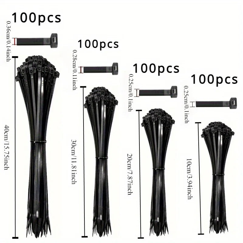 100pcs Black Cable Ties High Tensile Strength, Uv Resistant