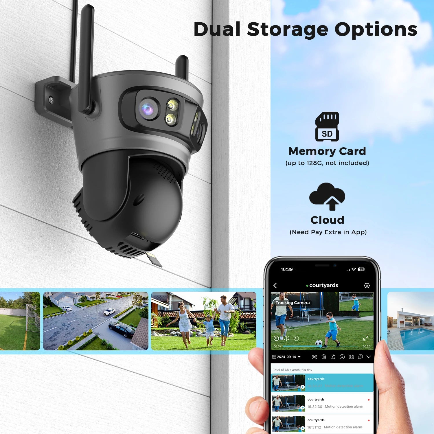 20MP Outdoors Wifi Camera 10K HD Three Lens Security 5G PTZ IP Camera