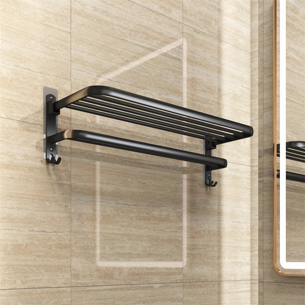 Matte Black 50CM Folding Holder With Hook Towel Holder Wall Mount