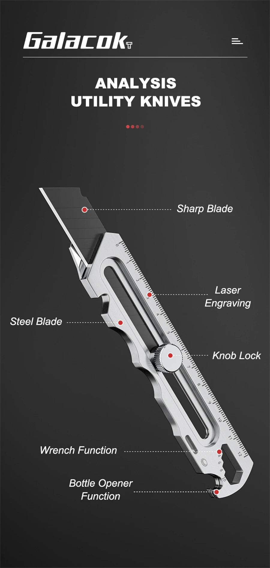 Stainless Steel Utility Knife 6 In 1 Multi-Function Opener