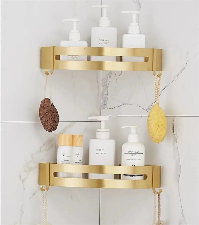 Corner Shelf Wall Mounted Bathroom Shelf Brushed Gold Aluminum Bath