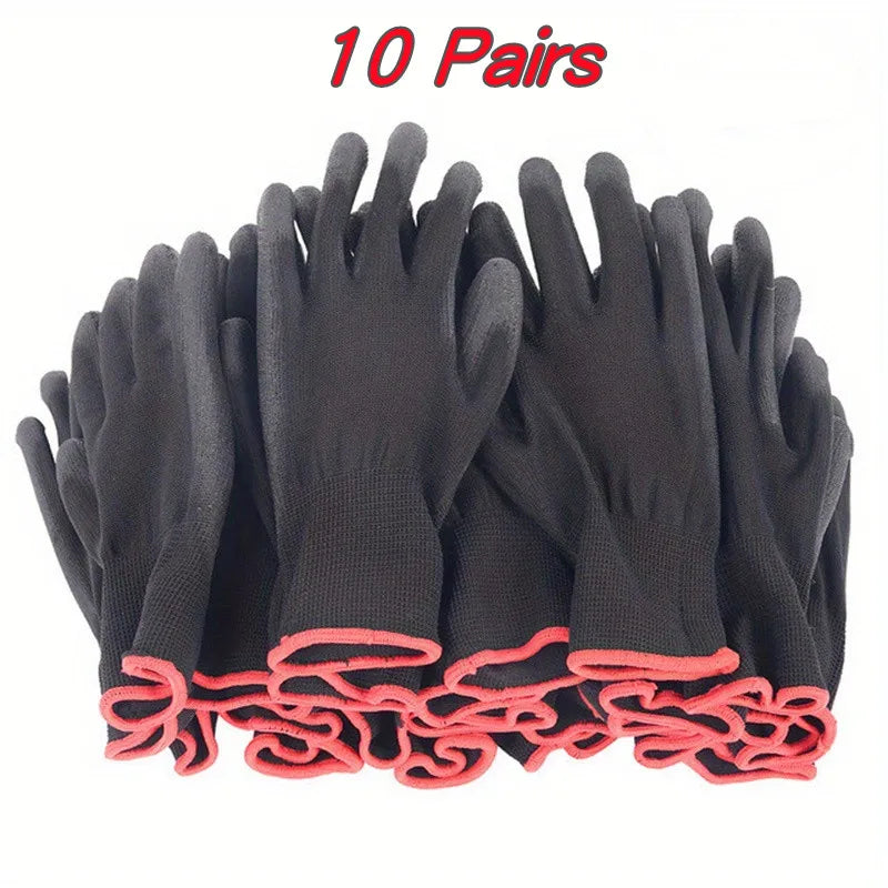 10 Pairs Black Durable Safety Gloves - Anti-Slip, Wear-Resistant