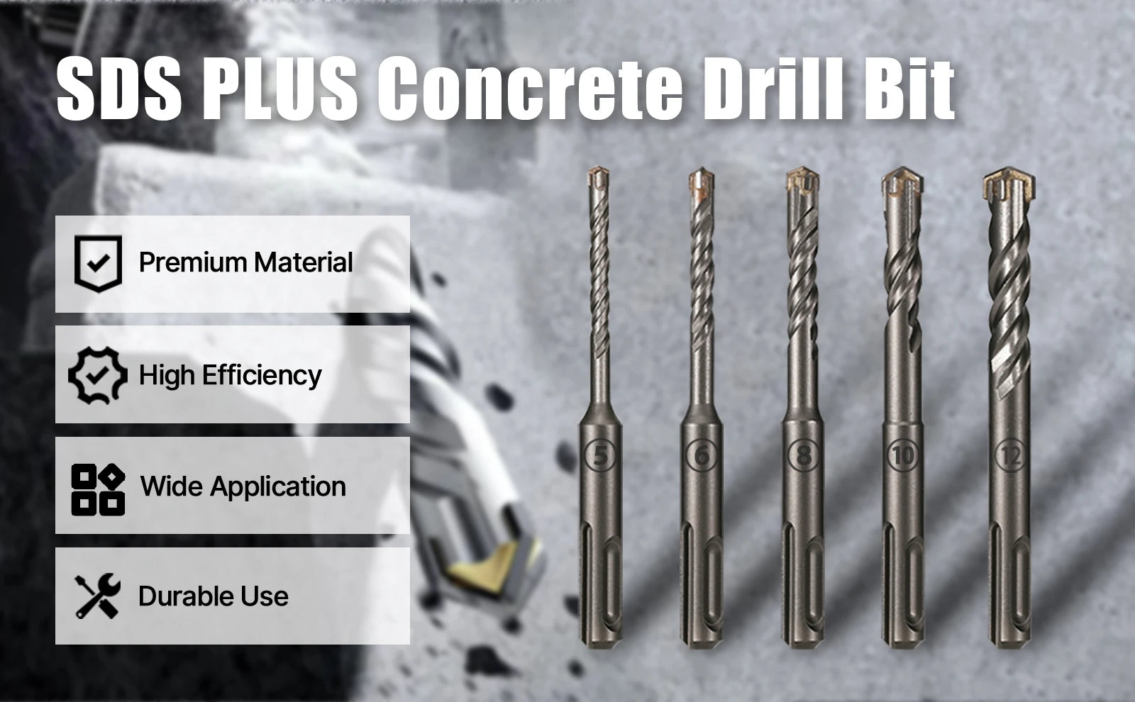 5Pcs/Set SDS PLUS Shank 5/6/8/10/12mm Concrete Impact Hammer Masonry