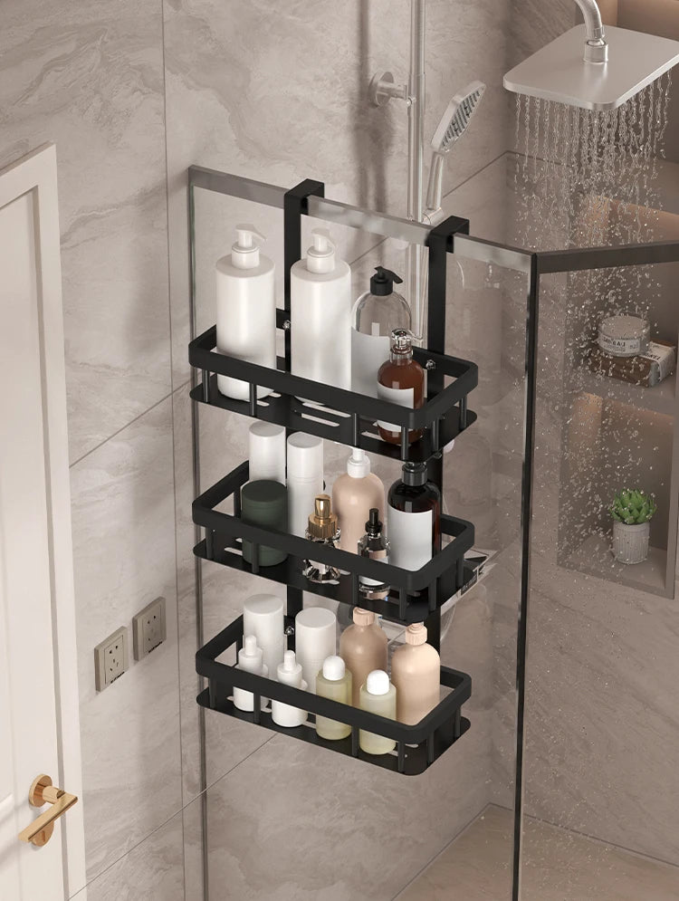 Bathroom wall mounted three-layer storage rack, door mounted rack