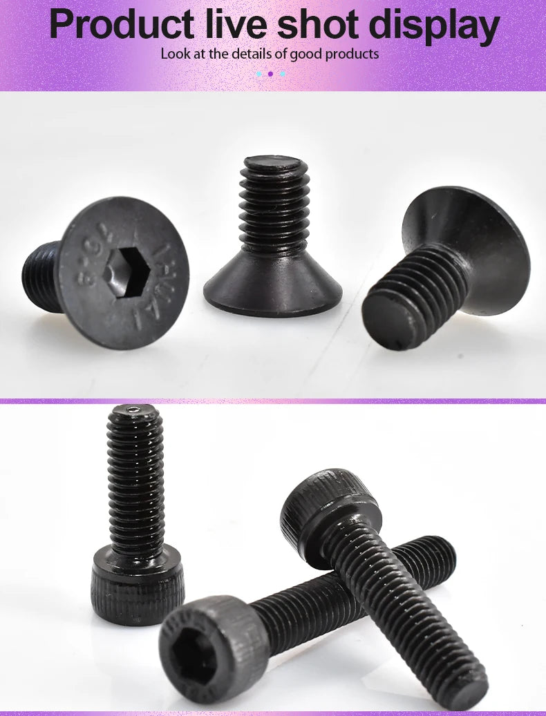 15-100PCS Carbon Steel Hexagon Socket Screws Countersunk /Round / Cup