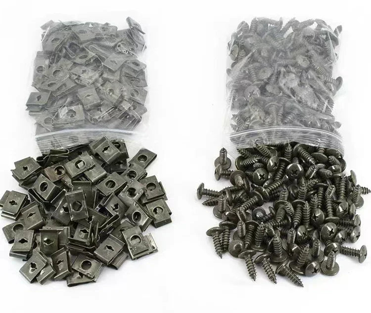 10/200pcs Car Metal Screw Clips Set U-Type Fastener Clip with Screw