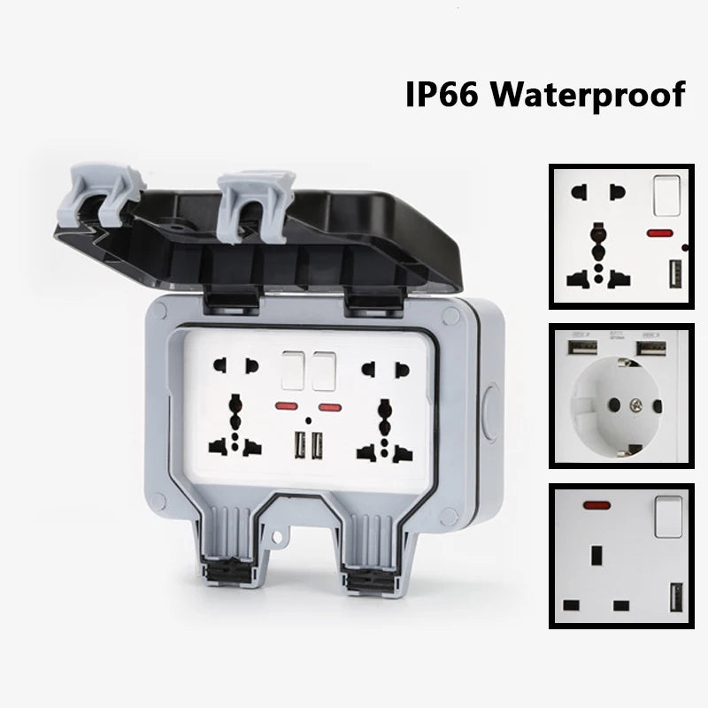 International Universal IP66 USB Wall Outdoor Waterproof Switch