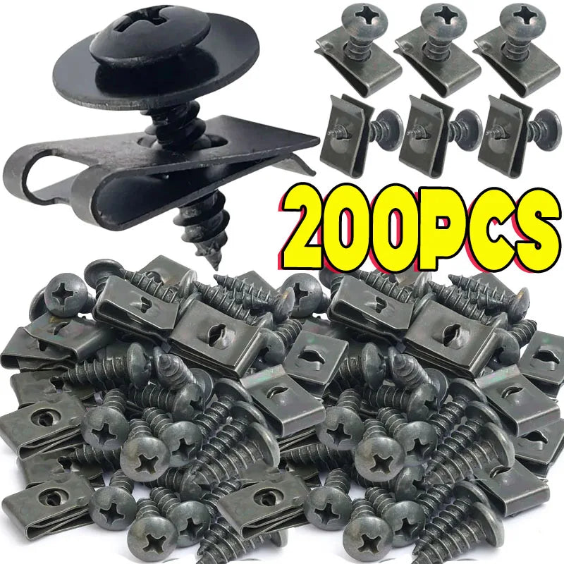 10/200pcs Car Metal Screw Clips Set U-Type Fastener Clip with Screw
