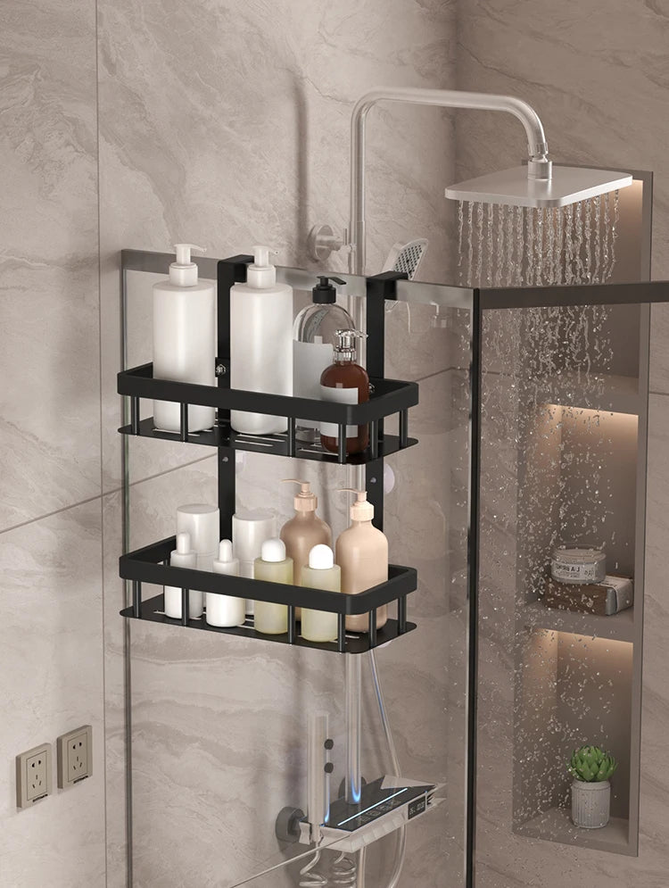 Bathroom wall mounted three-layer storage rack, door mounted rack