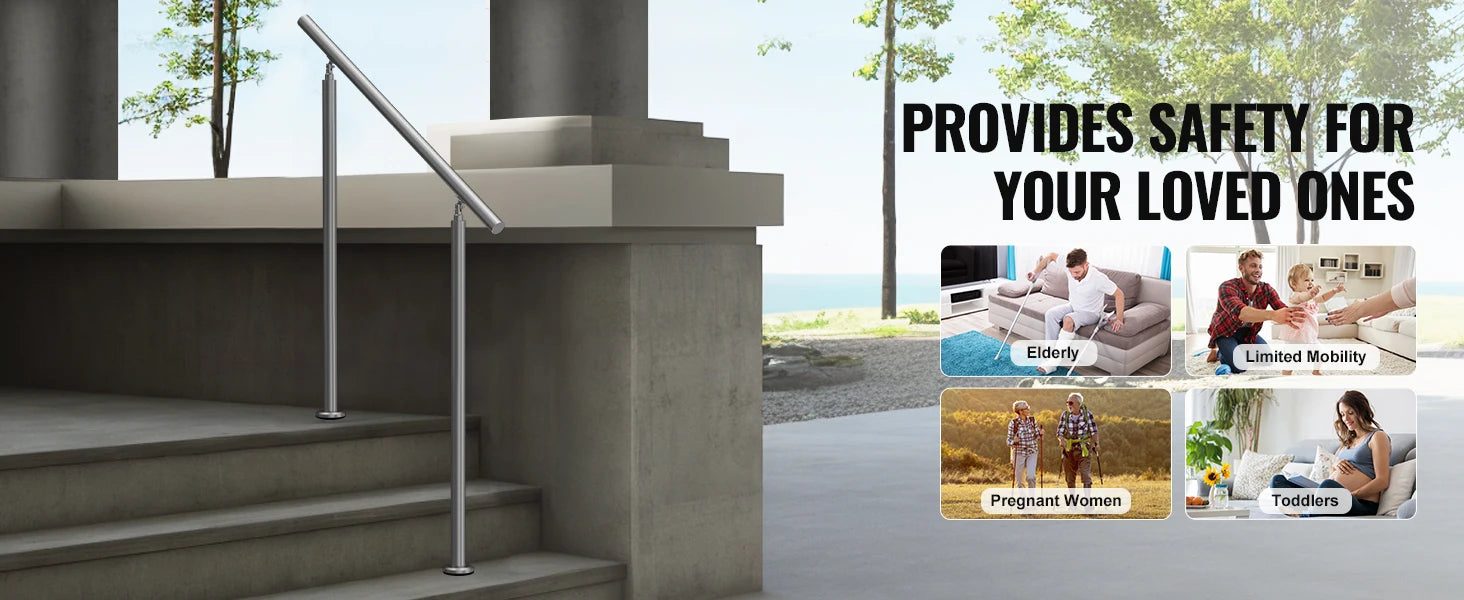 SucceBuy Handrail for Outdoor Transitional Stainless Steel Railings