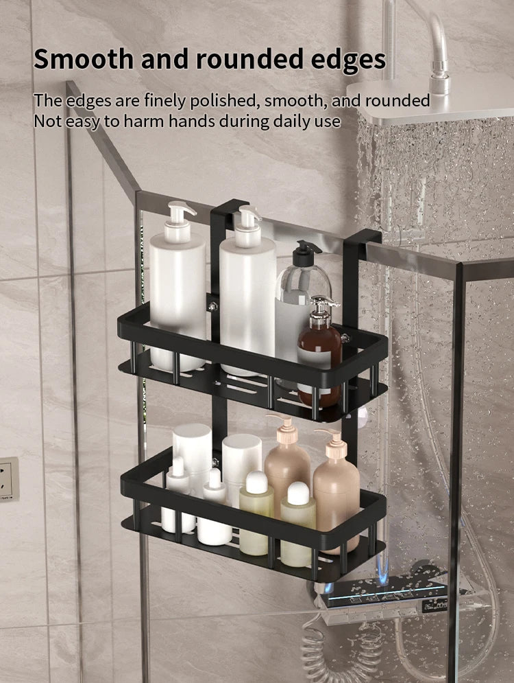 Bathroom wall mounted three-layer storage rack, door mounted rack