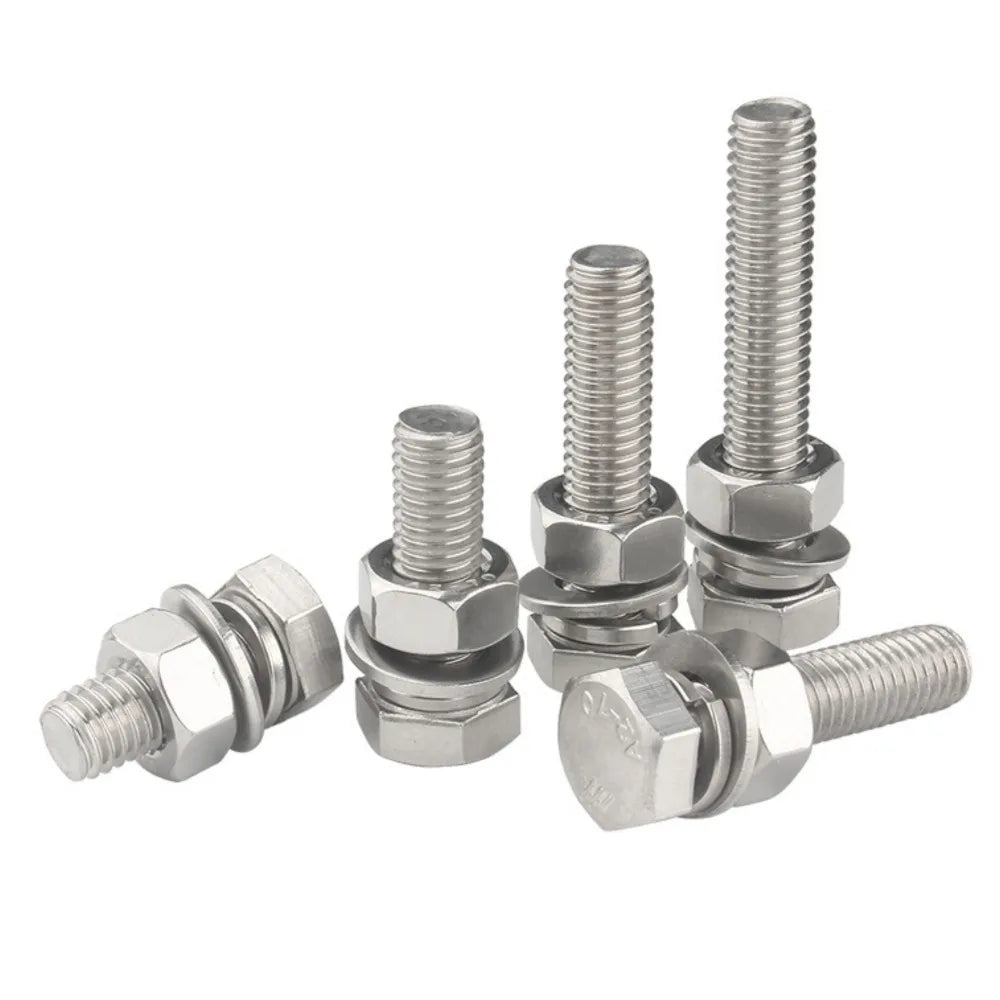 4 In1 Set Full Thread 304 Stainless Steel External Hex Hexagon Screw
