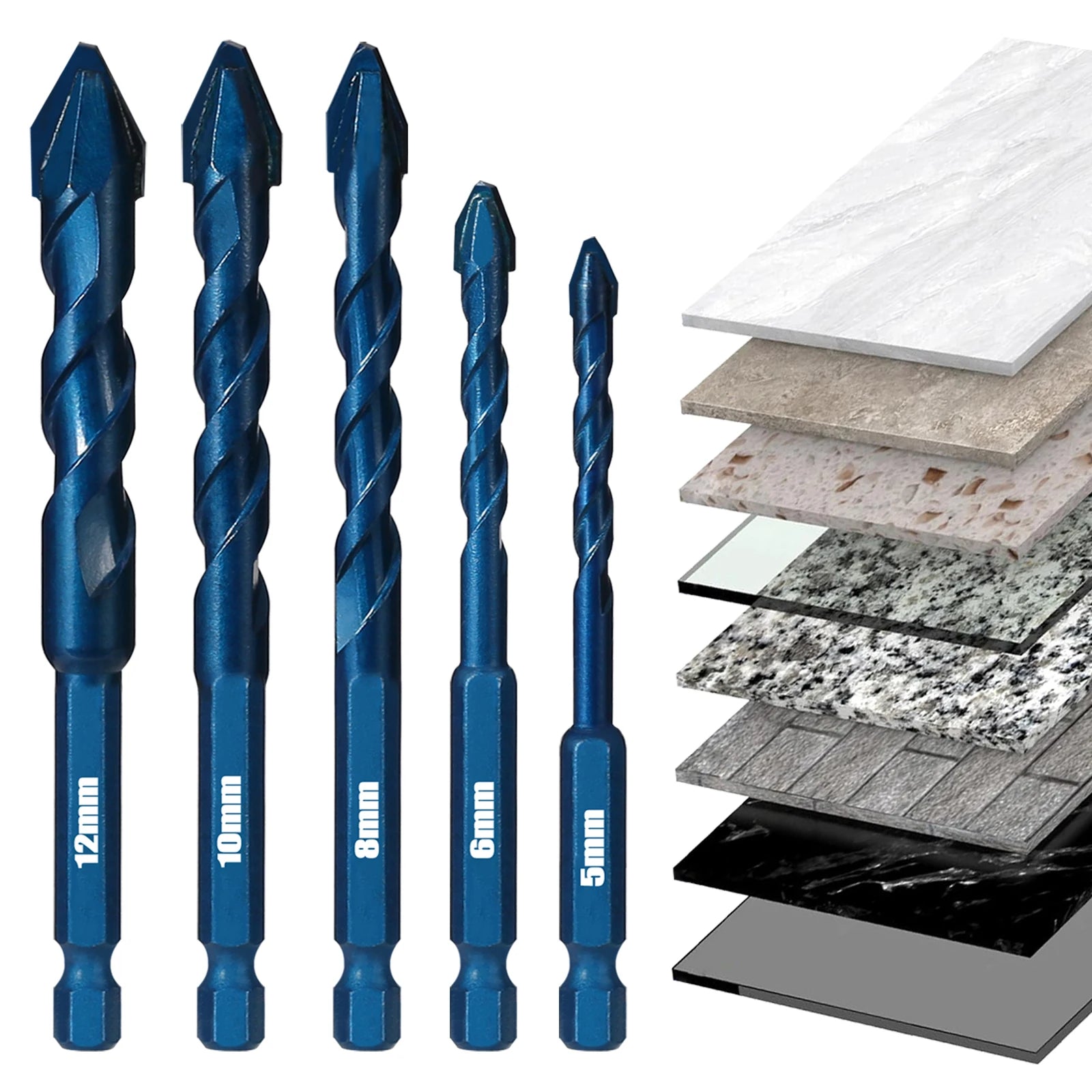 Eccentric Tile Drill Bit — 5, 6, 8, 10 & 12mm High Hardness Hex Sha...
