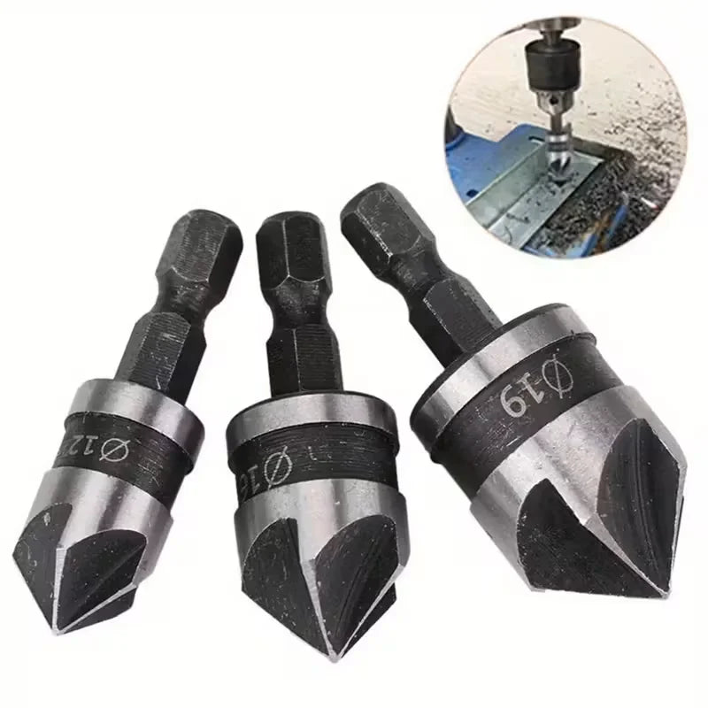 3pcs hexagonal handle high-speed steel chamfering and deburring drill