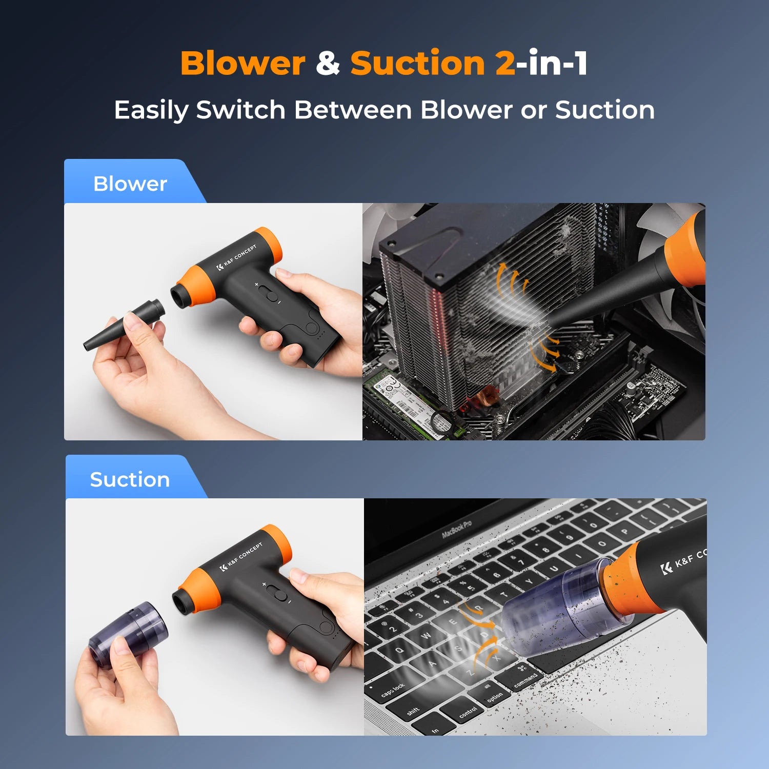 K&F Concept Cordless Electric Air Duster – PC, Laptop & Camera Cleaner