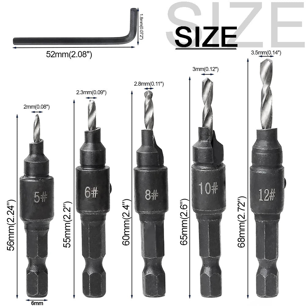 5pcs Countersink Drill Bit Set Woodworking Countersink Bit with