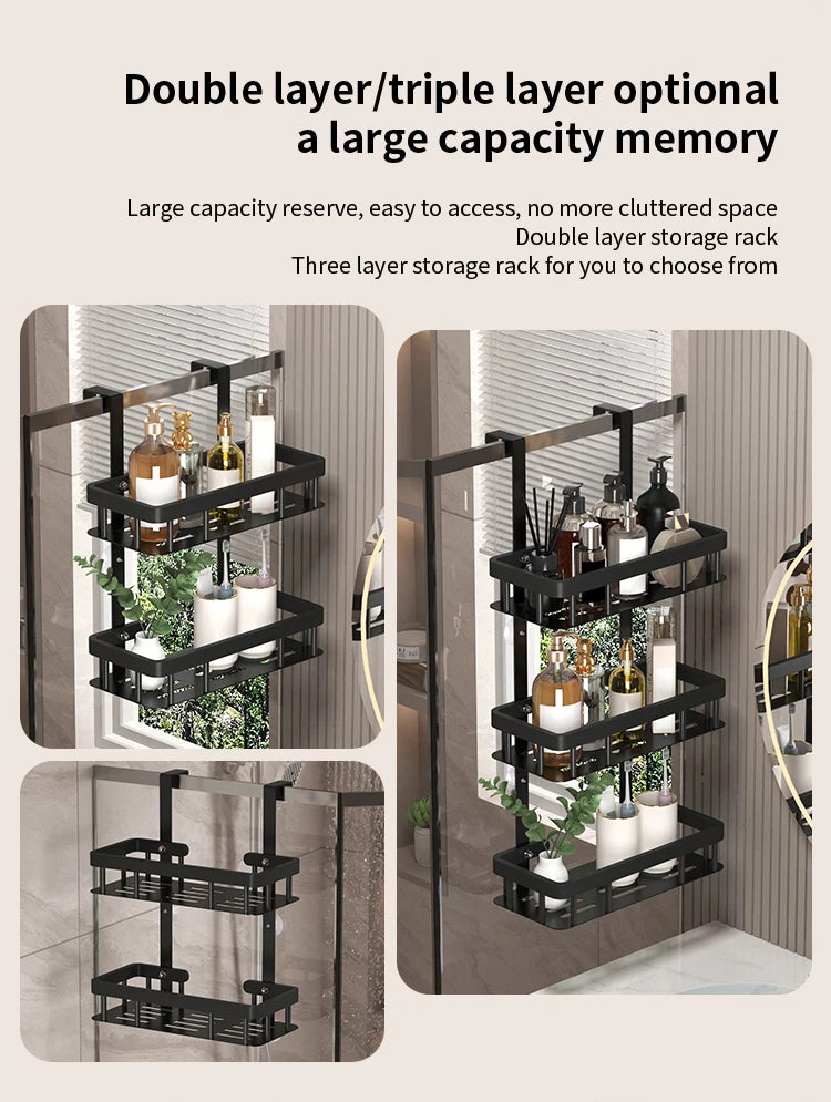 Bathroom wall mounted three-layer storage rack, door mounted rack