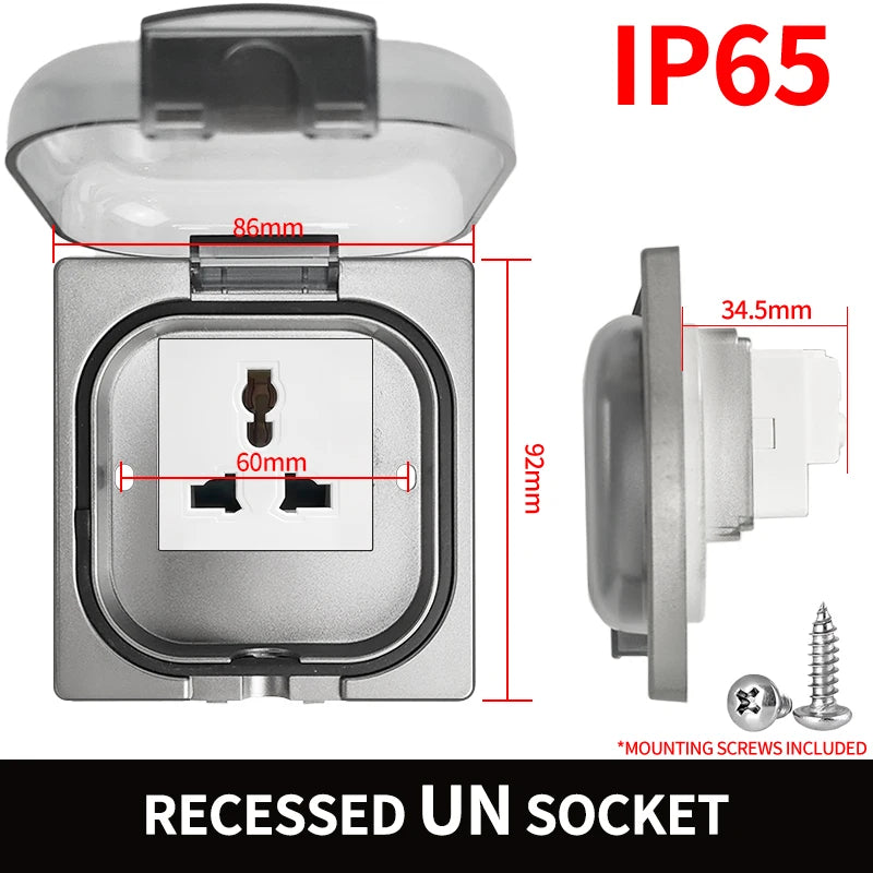 IP65 Waterproof Outdoor Socket, 16A High Power Wall Plate