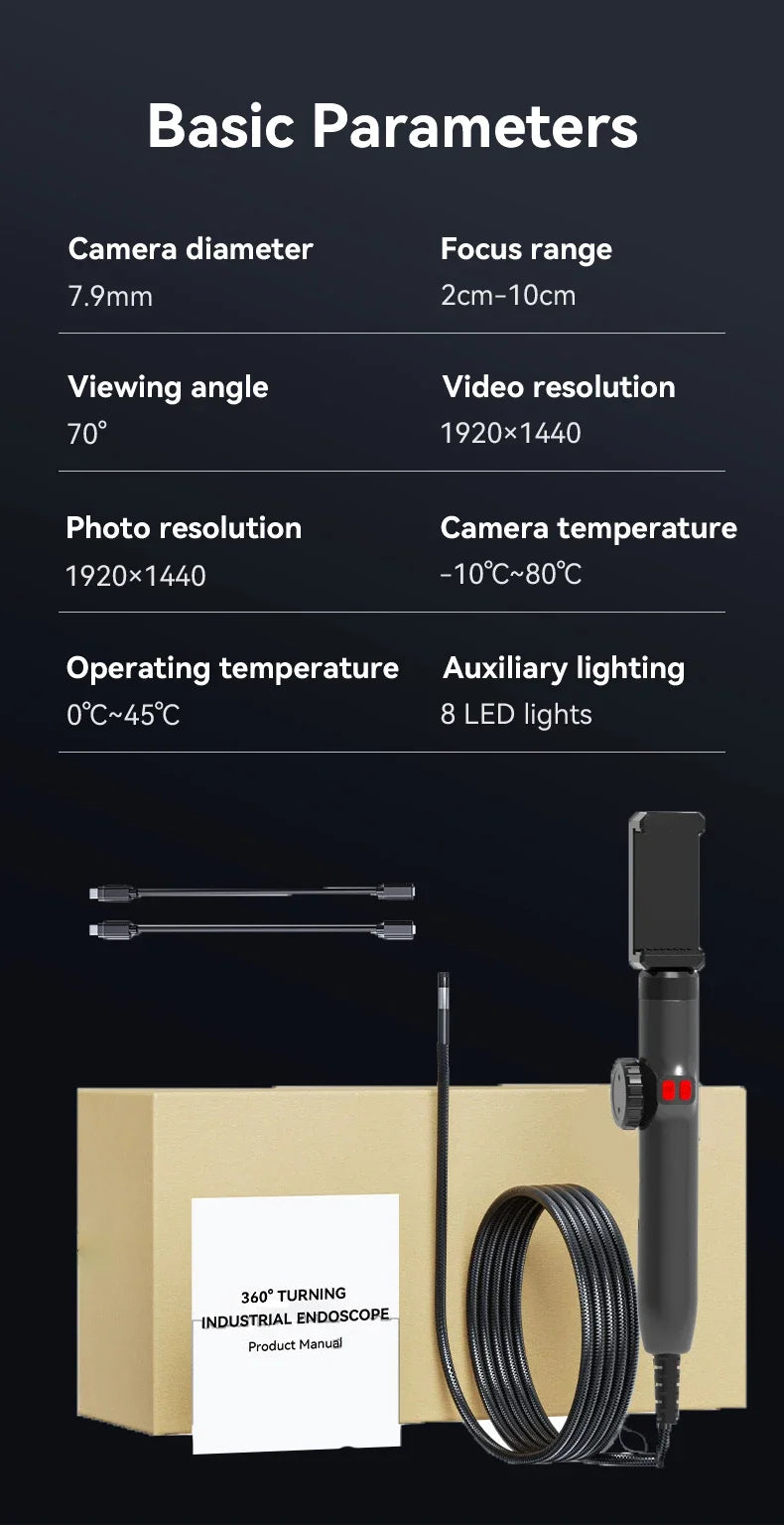 3.9mm/6.2mm/8.5mm 360° Articulating Borescope Endoscope Camera with
