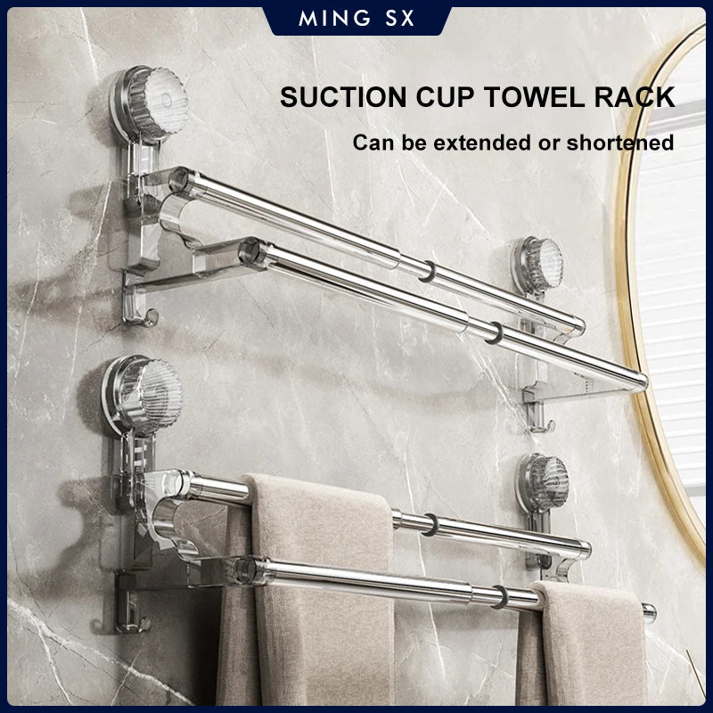 Double Layer 56-94cm Suction cup wall mounted towel rack