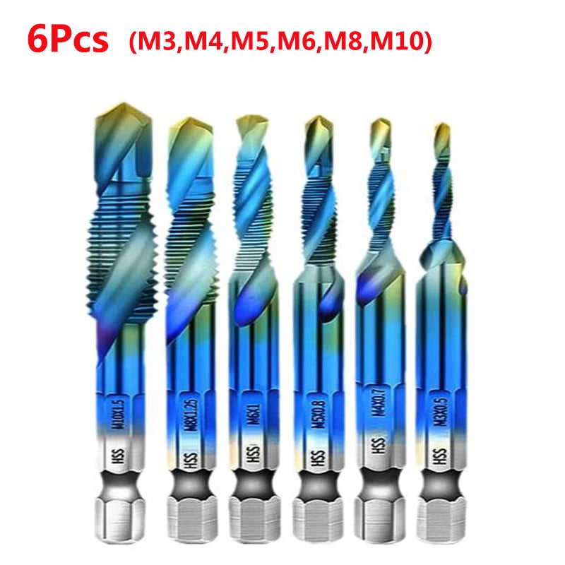 Hex Shank Titanium Plated HSS Screw Thread Metric Tap Drill Bits