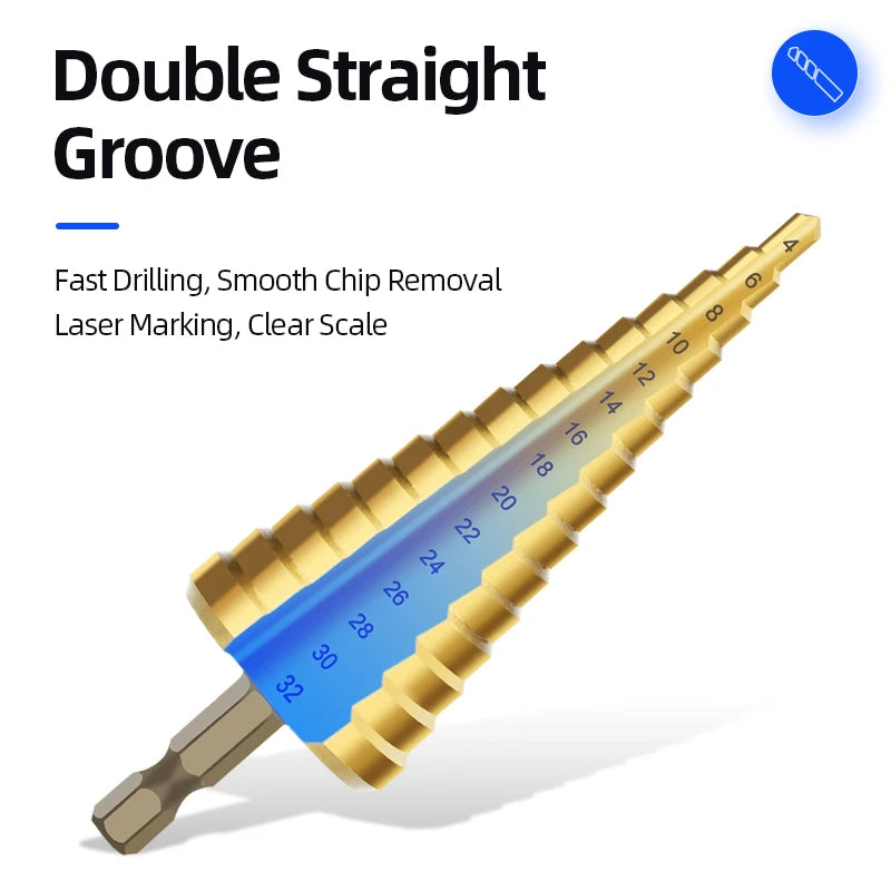 3-12mm 4-12mm 4-20mm HSS Straight Groove Step Drill Bit Set Titanium