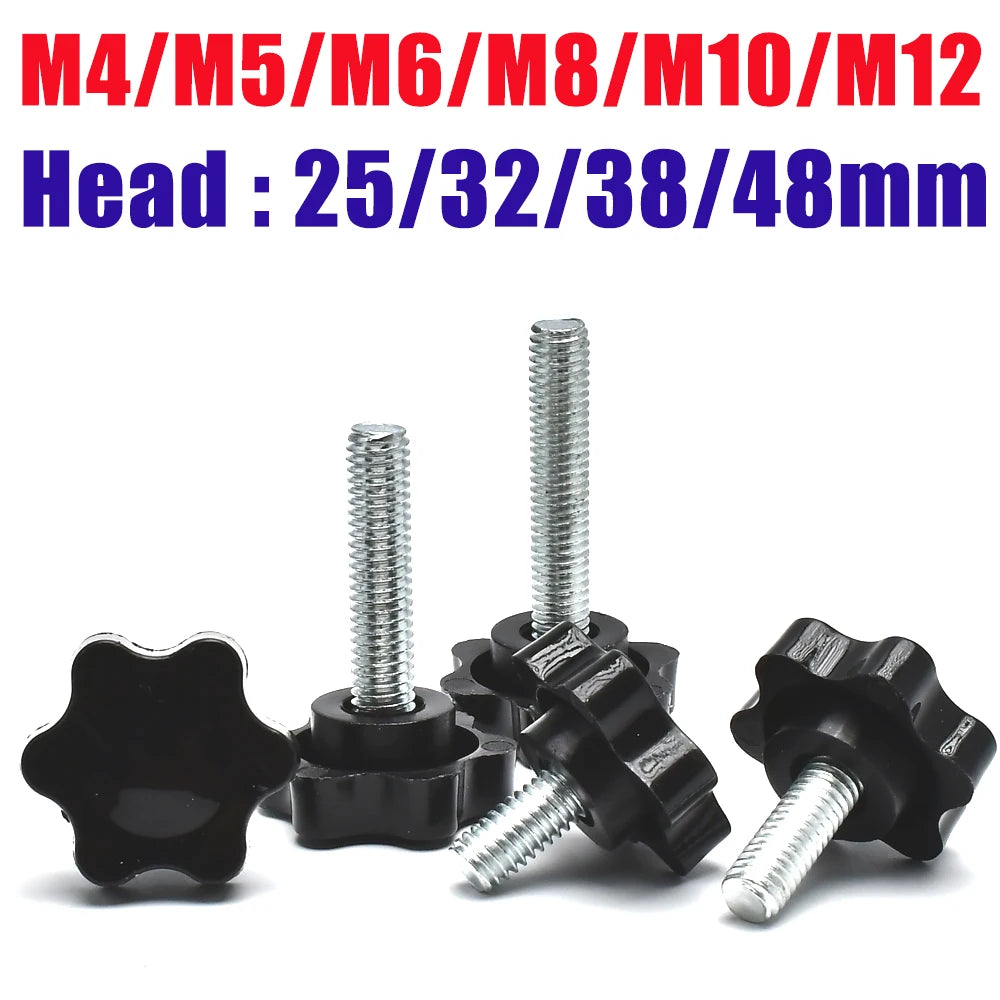 Carbon Steel Hand Knob Screws Bolt M4 M5 M6 M8 M10 M12 Plastic Star
