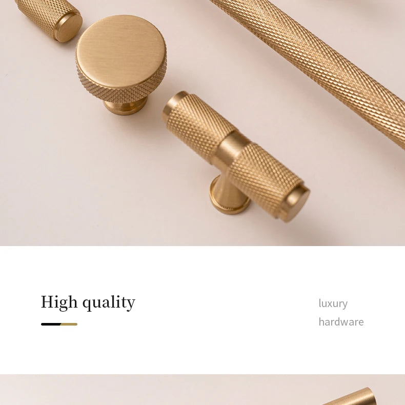 Santaya Solid Brushed Brass Handle Cross Knurled Kitchen Cabinet