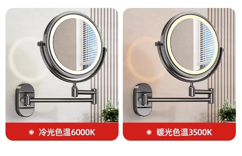 Bathroom Suction Cup with Light Makeup Mirror Wall Mounted