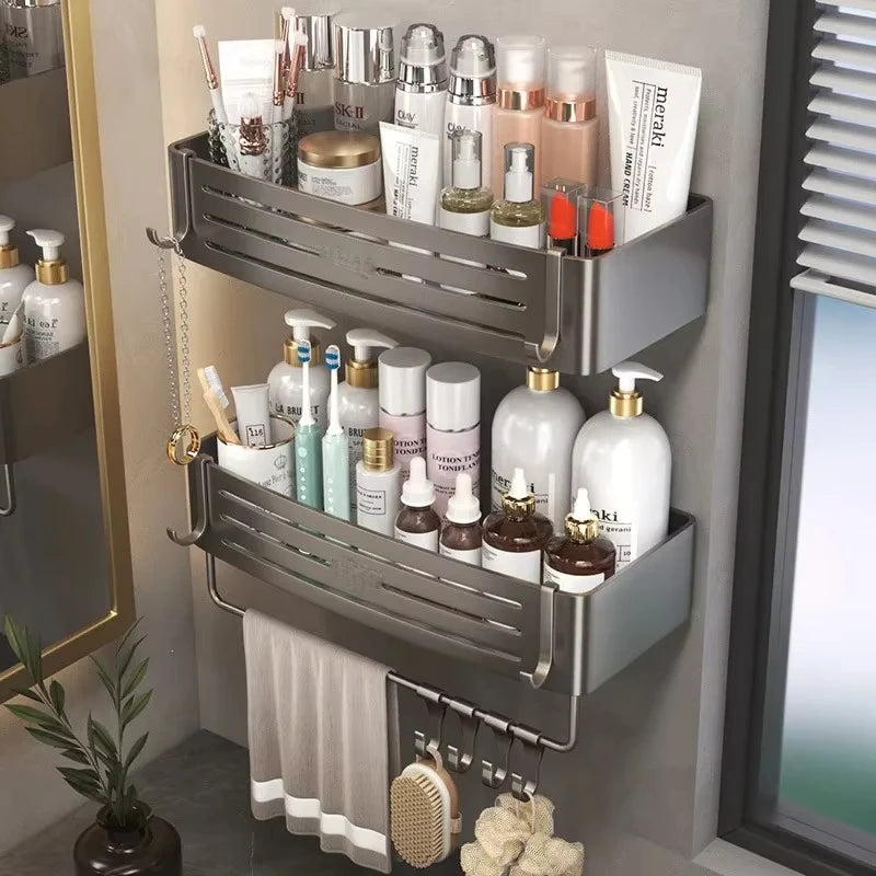 Wall Mounted No-Drill Bathroom Shelf Aluminum Alloy Storage Holder
