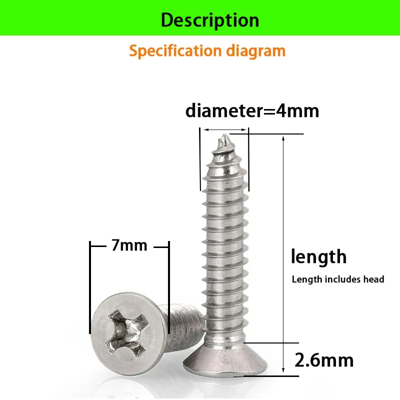 304 Stainless Steel Extended Flat Head Self Tapping Screw