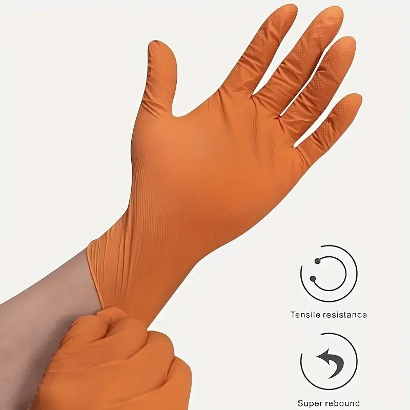 10/50PCS Heavy Duty Orange Industrial Nitrile Gloves Disposable 8mil