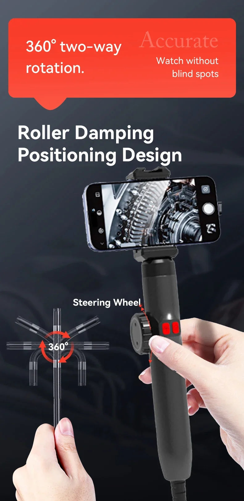 3.9mm/6.2mm/8.5mm 360° Articulating Borescope Endoscope Camera with