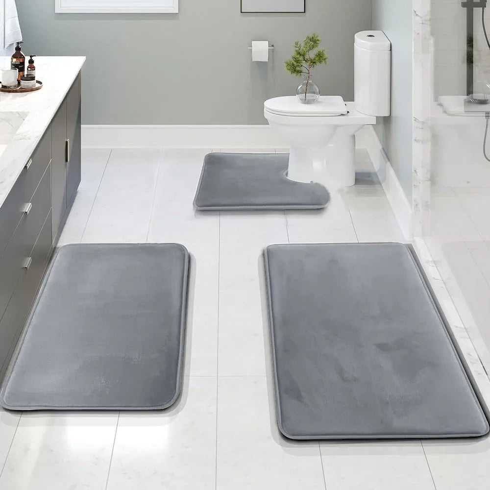 3PC  Bathroom Waterproof Non-slip Sponge Carpet Three-piece Set, Ca...