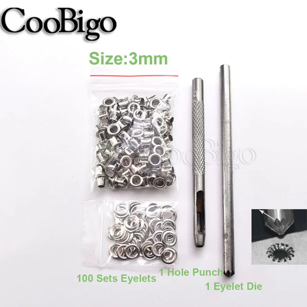 100sets Metal Eyelet Grommet Punch Installer Tool Set for Belt