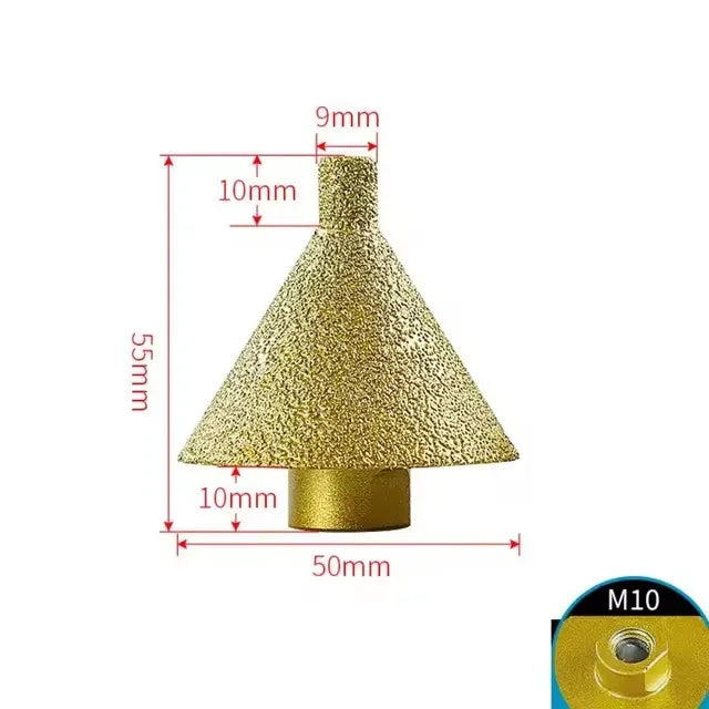 M10 Diamond Chamfer Router Bit — 38mm & 51mm Cone Mill for Tile Bev